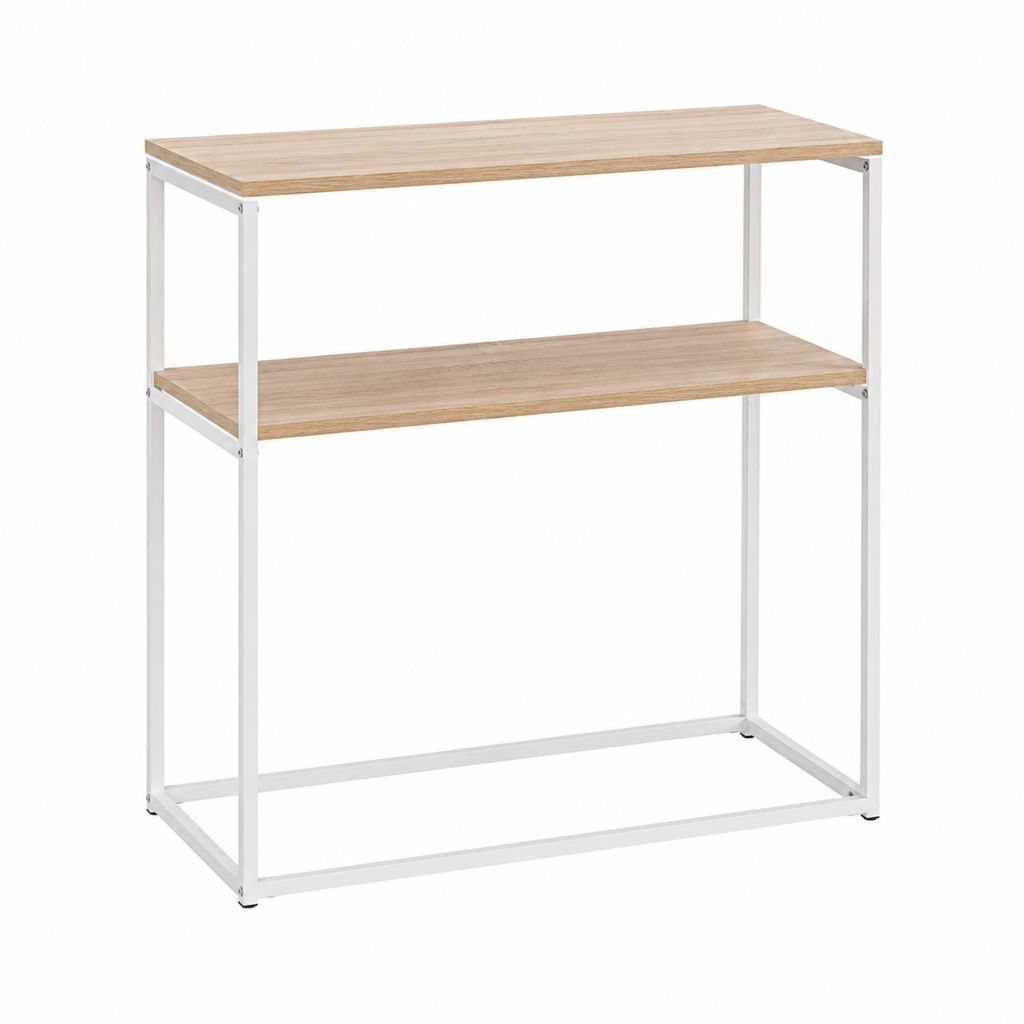 Konsolentisch mit Ablage Eichenoptik Weiß Stahl und MDF 80 x 30 x 90 cm