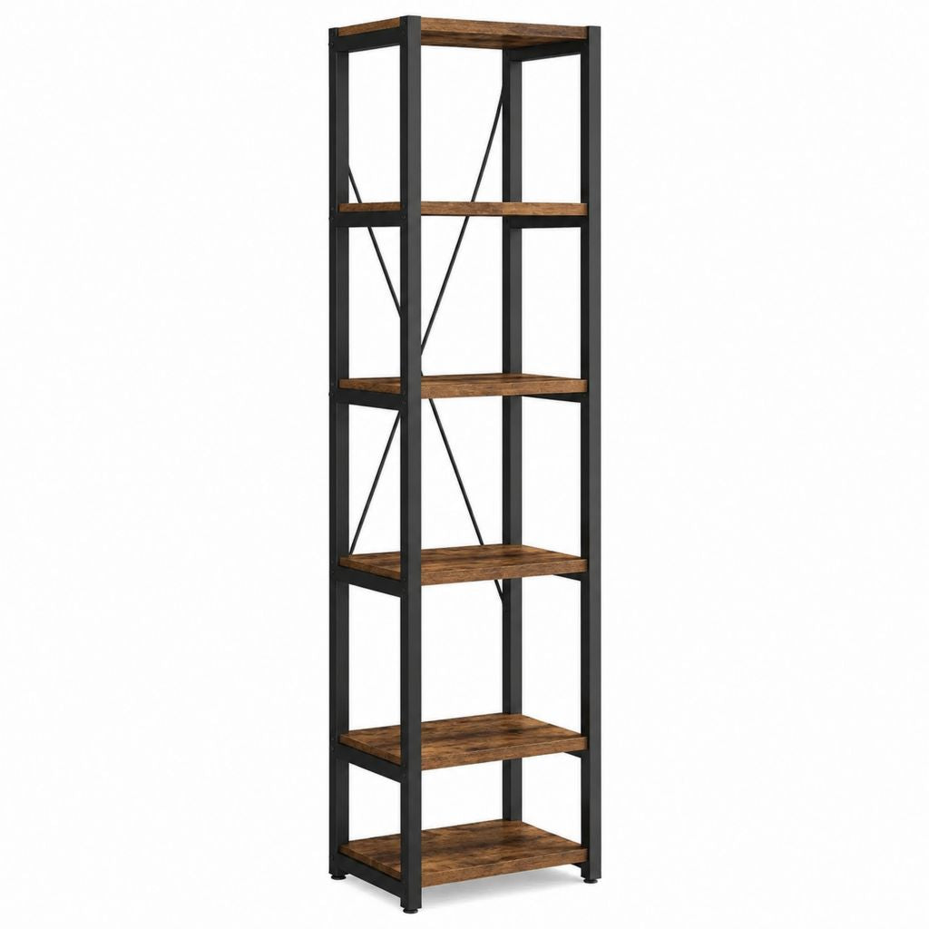 Bücherregal Standregal rechteckig Braun Schwarz Spanplatte Stahl 60 x 30 x 180 cm