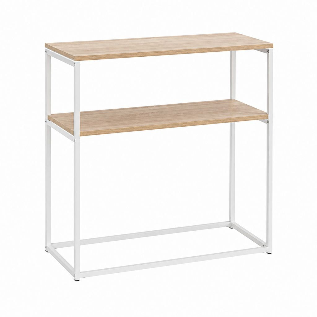 Konsolentisch mit Ablage Eichenoptik Weiß Stahl und MDF 80 x 30 x 90 cm
