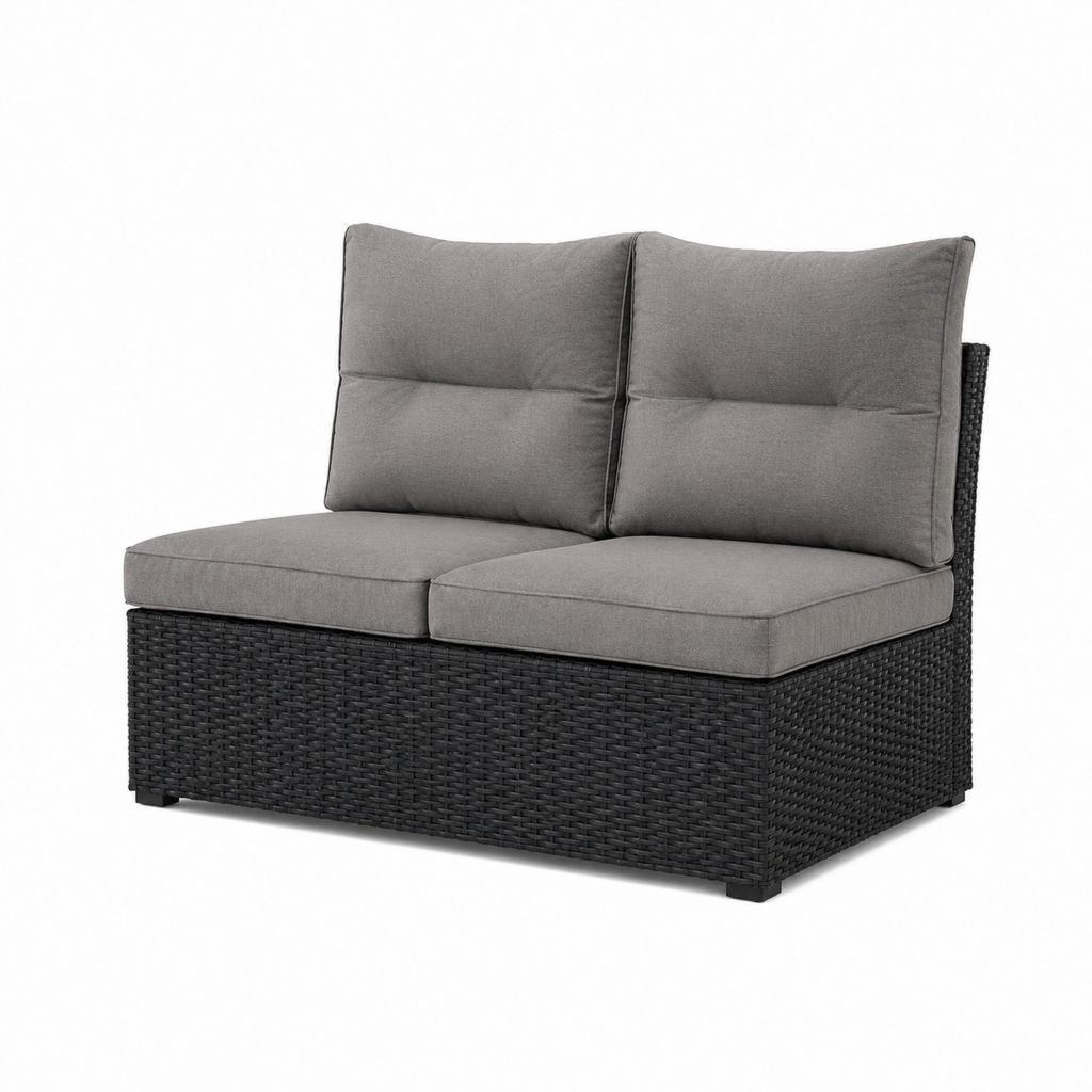 2-Sitzer Gartensofa Schwarz Grau aus PE-Rattan mit Polyesterkissen 120 x 70 x 75 cm