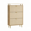Schuhschrank mit 3 Klappen Natur MDF und PP-Geflecht 60 x 24 x 120 cm