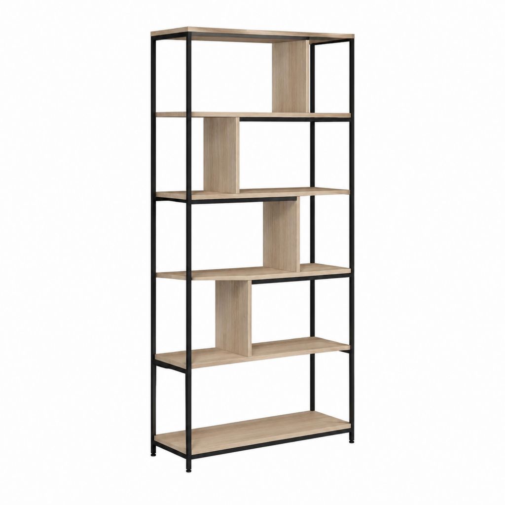 Bücherregal Standregal in Eichenoptik mit schwarzem Stahlgestell 80 x 30 x 180 cm