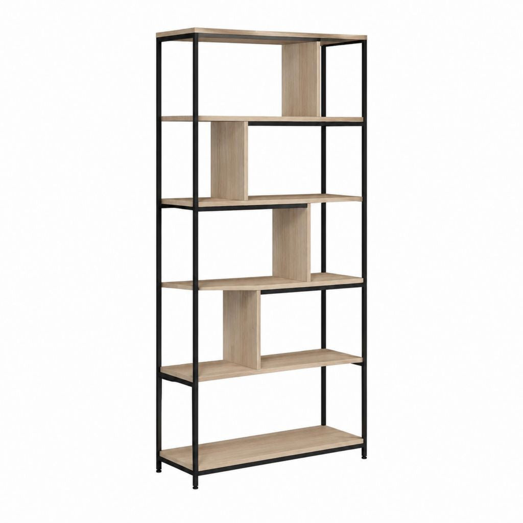 Bücherregal Standregal in Eichenoptik mit schwarzem Stahlgestell 80 x 30 x 180 cm
