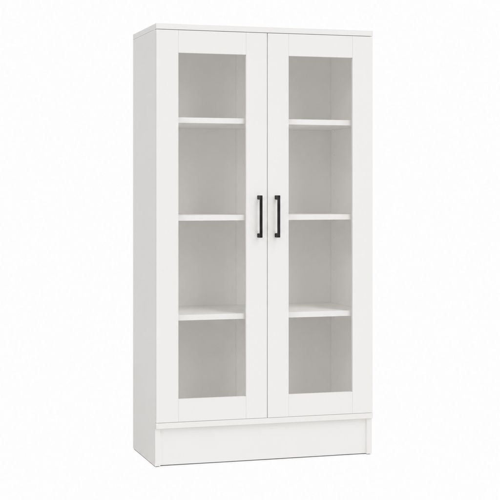 Bücherschrank Vitrine Weiß Spanplatte Glas rechteckig 80 x 40 x 180 cm