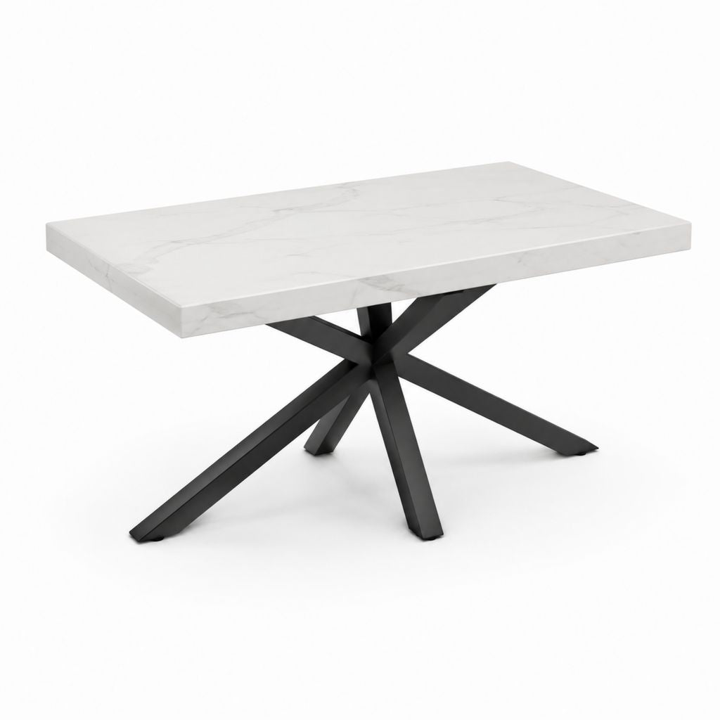 Esstisch Weiß Keramik Marmoroptik Rechteckig Stahlgestell Schwarz 180 x 90 x 75 cm