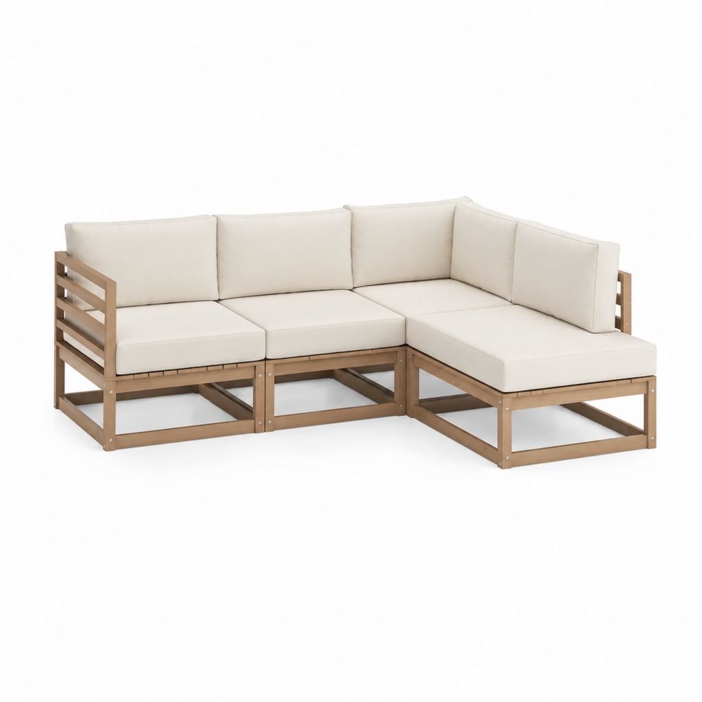 Gartenlounge Ecksofa 3-Sitzer Beige Akazienholz mit Polyesterpolstern 220 x 220 x 70 cm