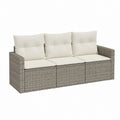 3-Sitzer Gartensofa Grau aus PE-Rattan mit Polyesterkissen 181 x 70 x 70 cm