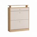 Schuhschrank mit 3 Klappen in Eiche und Creme aus Spanplatte 80 x 24 x 100 cm