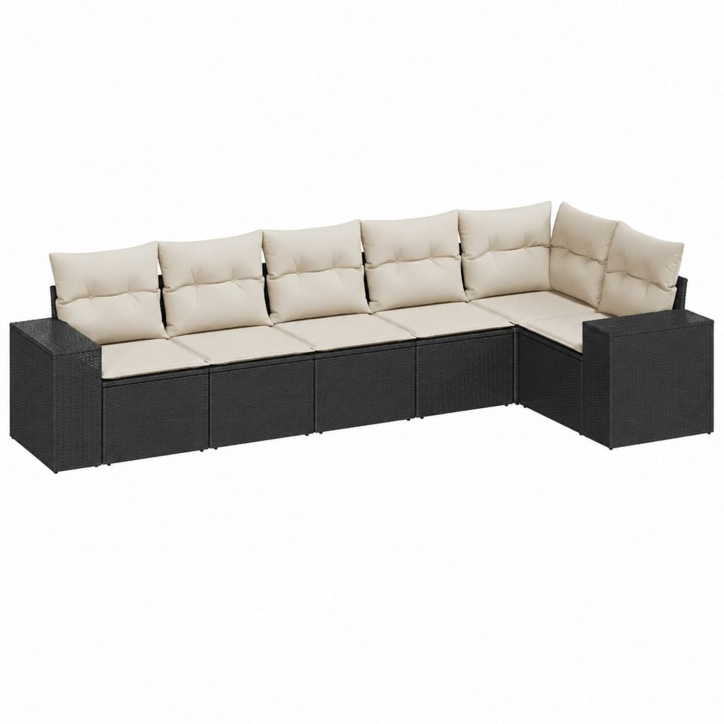 Gartenlounge Ecksofa Set Schwarz Beige Polyrattan 280 x 210 x 70 cm 6-teilig