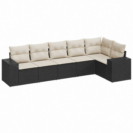 Gartenlounge Ecksofa Set Schwarz Beige Polyrattan 280 x 210 x 70 cm 6-teilig