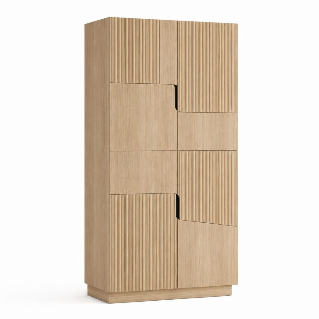 Schuhschrank in Eiche hell aus MDF rechteckig 80 x 35 x 180 cm mit 4 Drehtüren