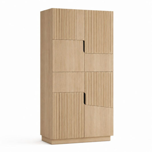 Schuhschrank in Eiche hell aus MDF rechteckig 80 x 35 x 180 cm mit 4 Drehtüren