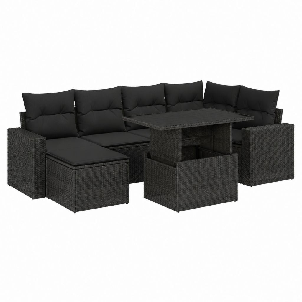 9-teiliges Gartenmöbel-Set Schwarz aus PE-Rattan mit Esstisch und Sitzhockern 109 x 109 x 72.5 cm