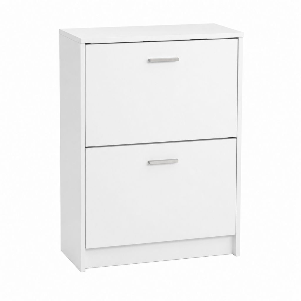Schuhschrank mit 2 Klappen Weiß Spanplatte 63 x 24 x 81 cm