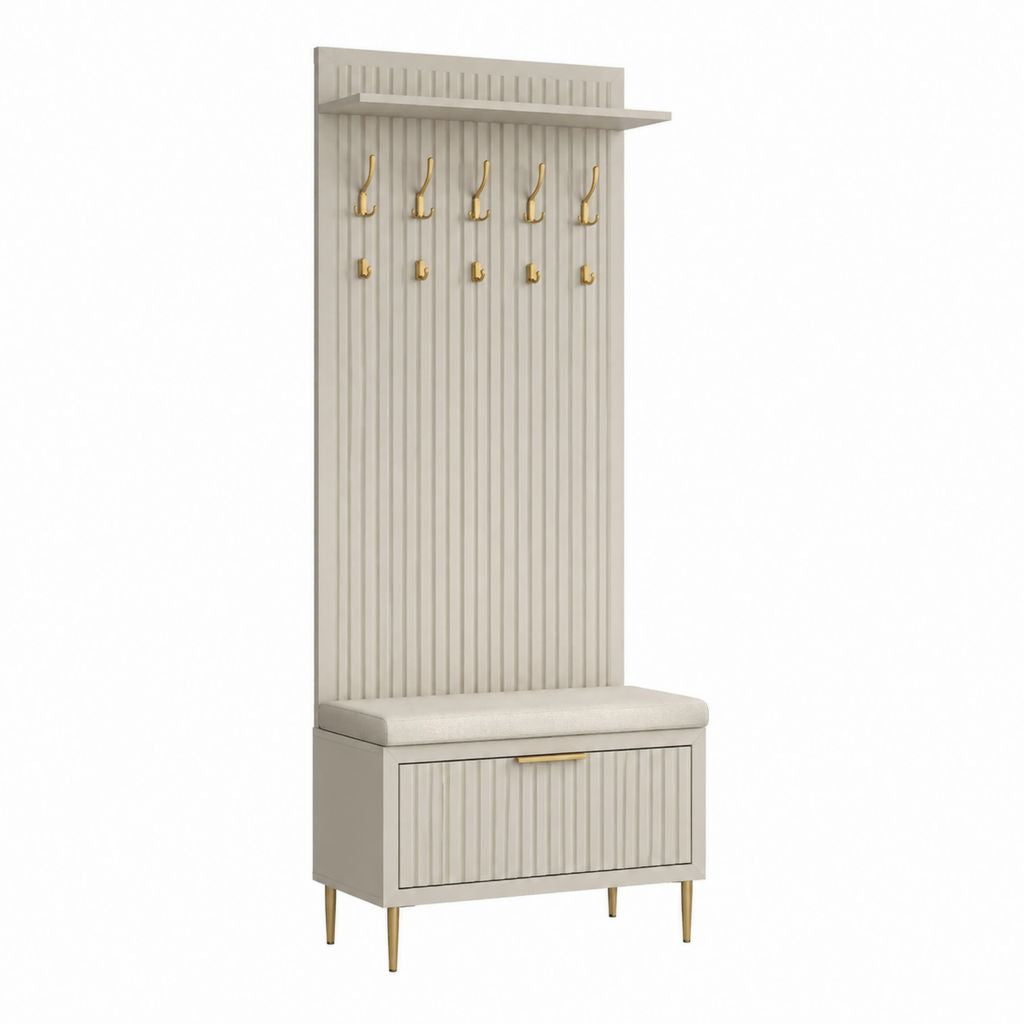 Garderobenpaneel mit Sitzbank und Schuhschrank Beige MDF 80 x 40 x 200 cm