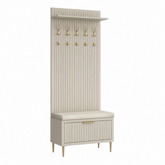 Garderobenpaneel mit Sitzbank und Schuhschrank Beige MDF 80 x 40 x 200 cm