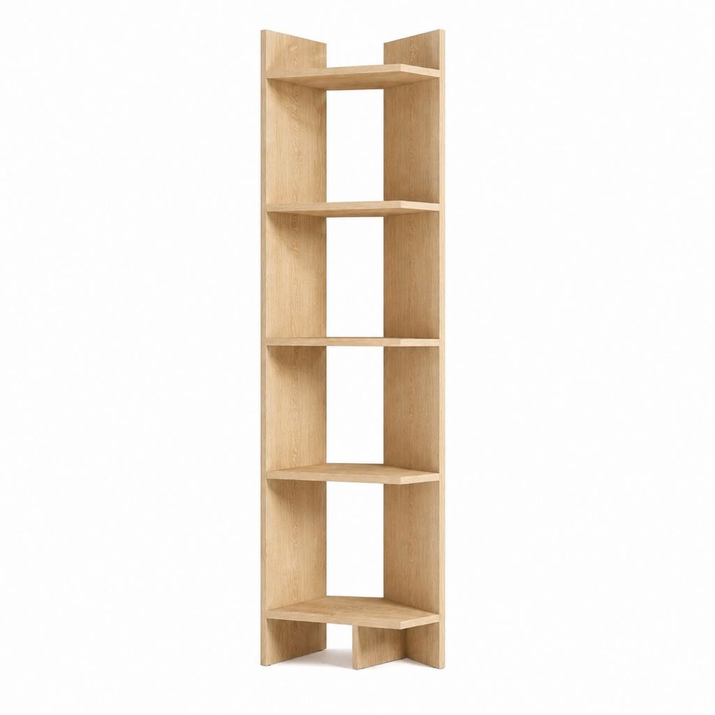 Eckregal Bücherregal Eiche hell Spanplatte Viertelkreis 30 x 30 x 180 cm 5 Ebenen