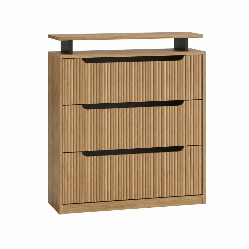 Schuhschrank mit 3 Klappen Eichefarben MDF Rechteckig 80 x 30 x 110 cm