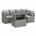 Gartenlounge Essgruppe 3-teilig Grau PE-Rattan L-förmiges Ecksofa mit Esstisch 190 x 130 x 86 cm