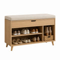 Schuhbank mit Schublade und Sitzkissen Naturbambus Beige rechteckig 100 x 35 x 50 cm