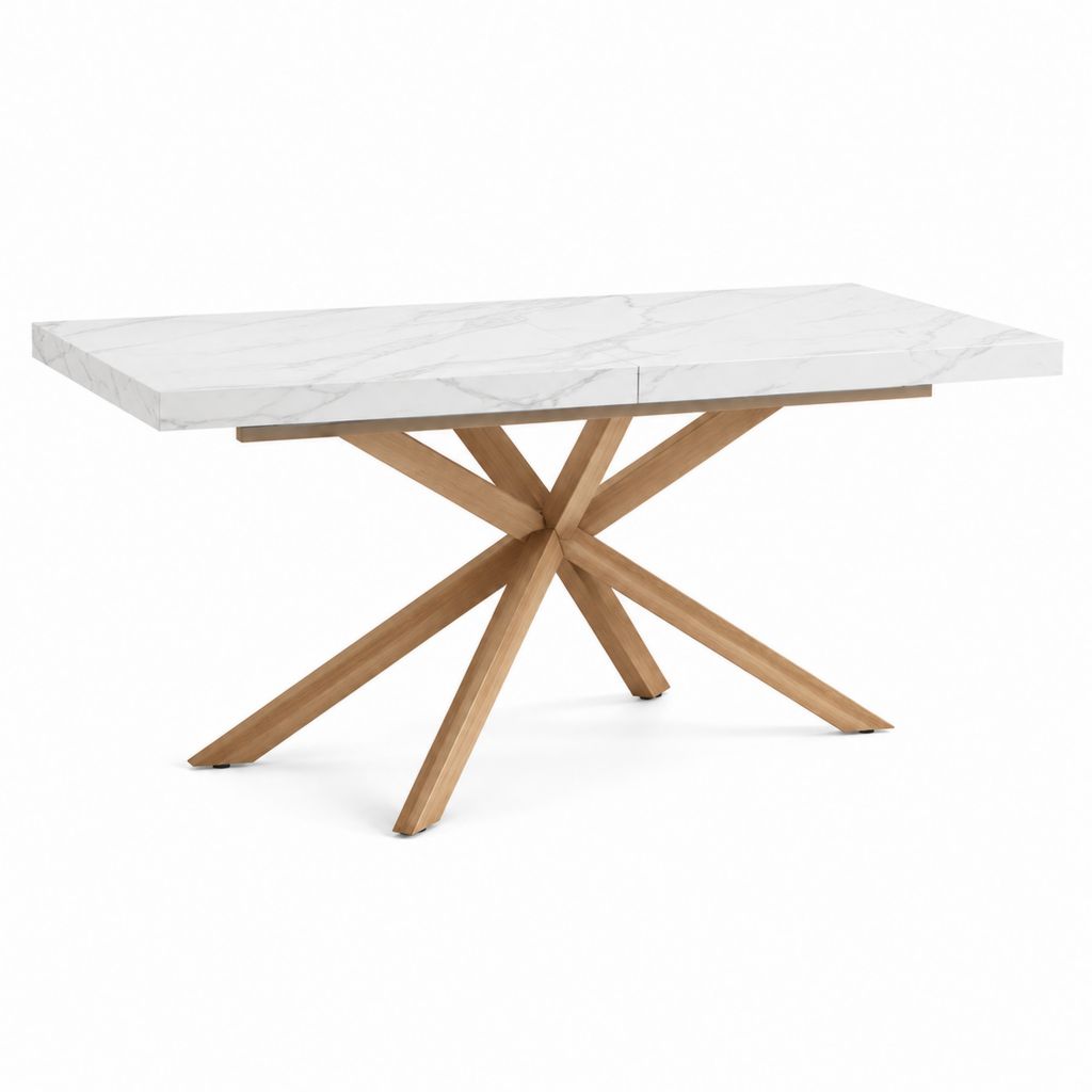 Esstisch Weiß Marmoroptik MDF Eiche rechteckig 180 x 90 x 75 cm
