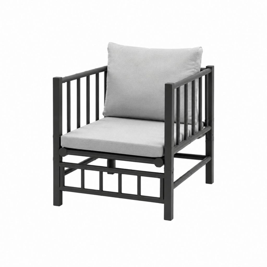 Garten-Loungesessel Schwarz Stahl mit grauen Polyesterkissen 70 x 75 x 80 cm