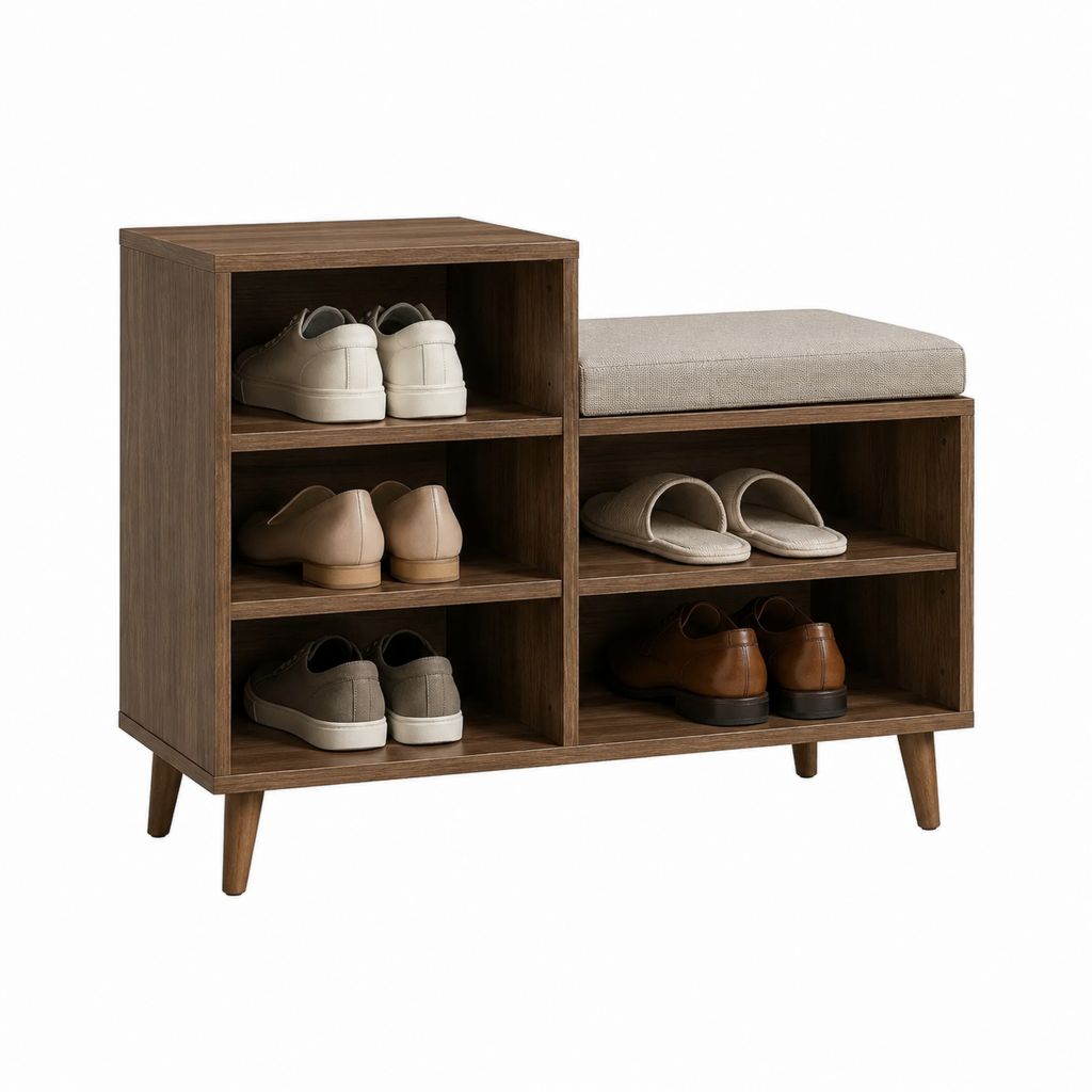 Schuhschrank mit Sitzbank dunkelbraun aus Spanplatte rechteckig 100 x 35 x 85 cm