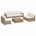 Gartenlounge Set 4-teilig Natur Creme Akazienholz PE-Rattan 3-Sitzer 200 x 80 x 70 cm