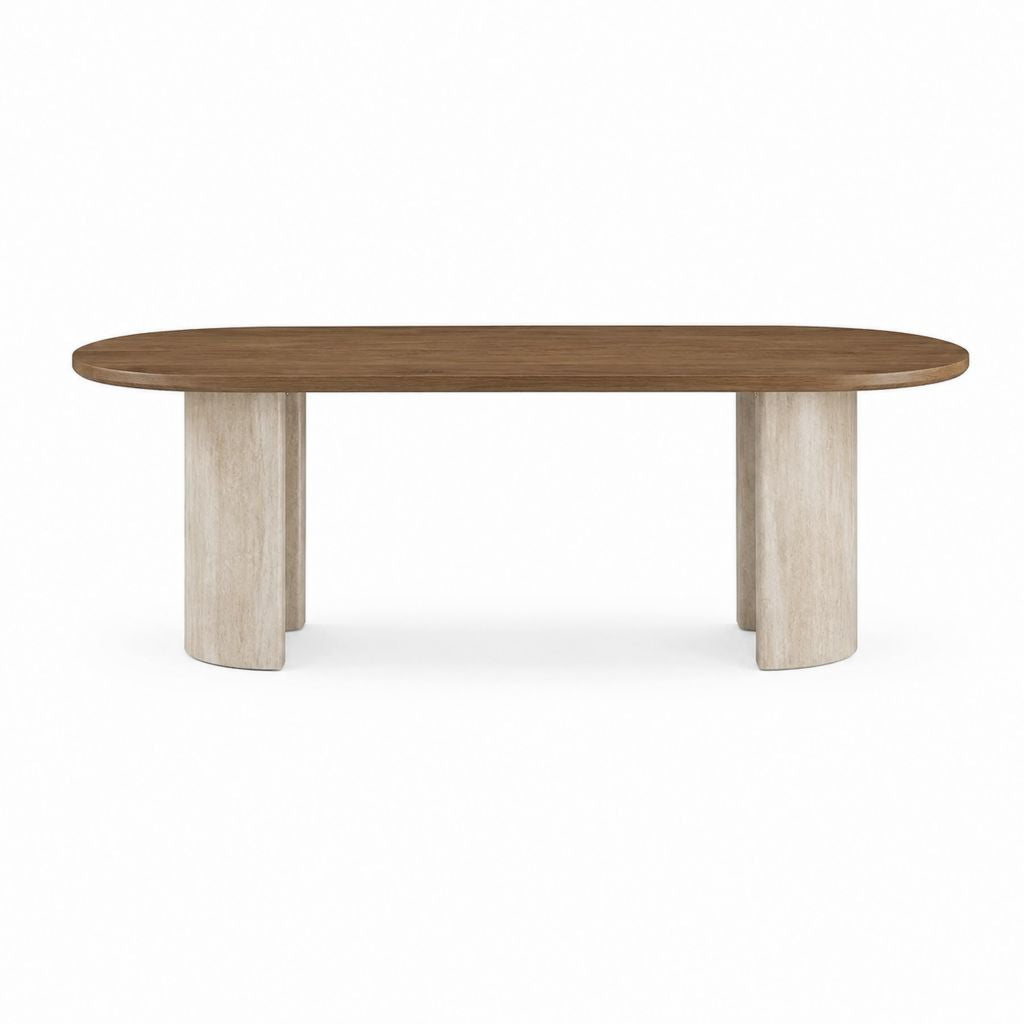 Esstisch oval walnussbraun MDF mit Travertinoptik 180 x 90 x 75 cm